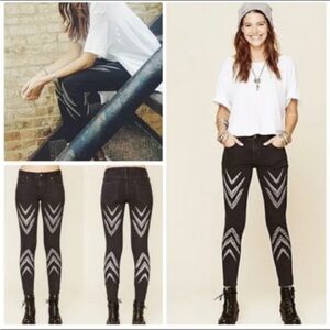 FREE PEOPLE Ikat Arrow Chevron Skinny Jeans Denim